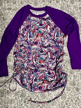 Purple Mixed-Print Rashguard Women’s swim Top